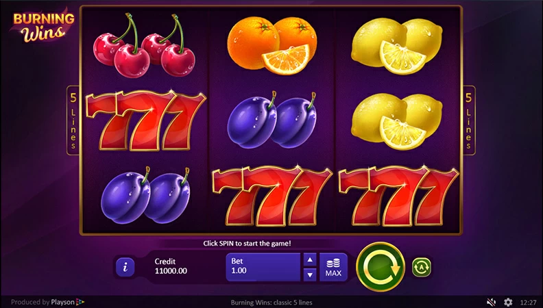Pin Up Casino'da basit Burning Wins meyve temalı slotu oynayın