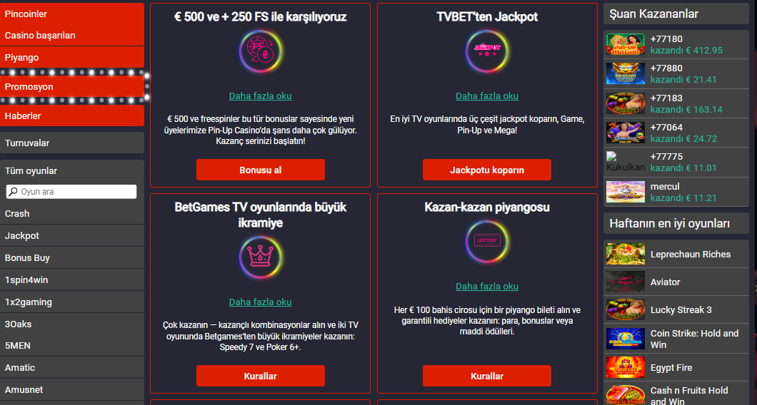 Pin Up Casino ve etkileyici bonusları
